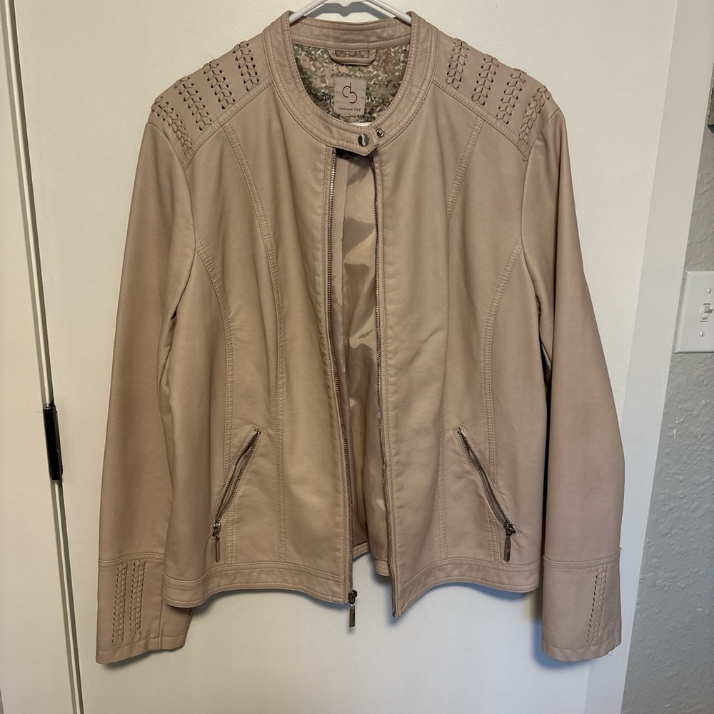 Blush Pink Faux Leather Moto Jacket Braided Detail Size M